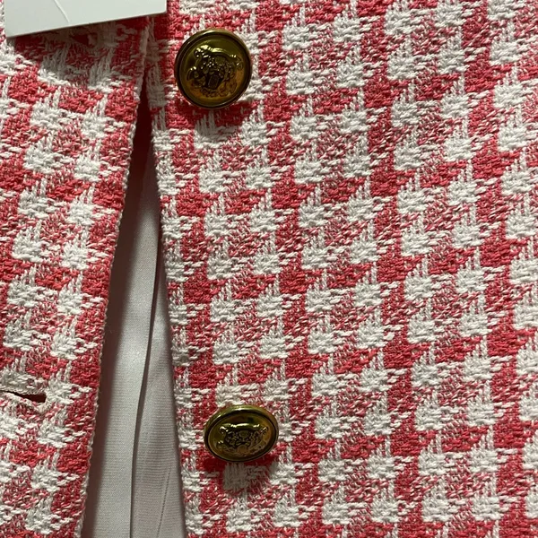 ZARA Houndstooth Tweed Crop Pink White Blazer - Image 2