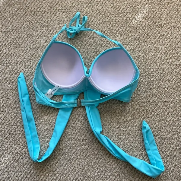 Cupshe Halter Wrap Style Underwire Bikini Top Aqua Women’s Size Medium VEUC - Image 4
