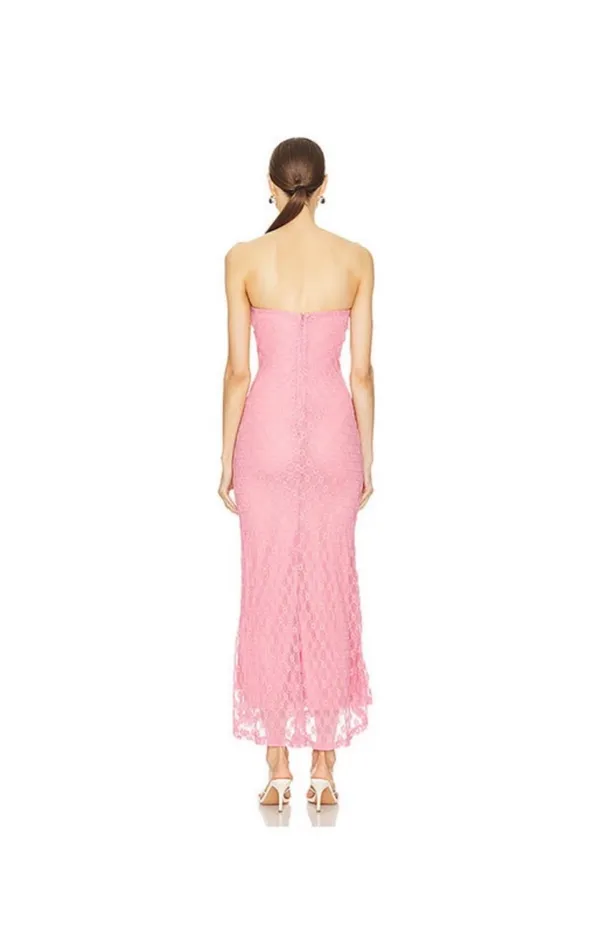 Bardot Pink Strapless Lace Midi Dress - Image 2