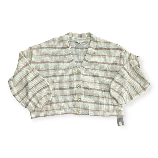 American Eagle Womens cream striped boxy cropped cardigan - Image 2