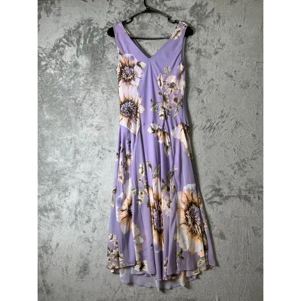 Floral Cowl Neck Midi Dress Lavender Sleeveless A-Line Garden Party Size 6 - Image 3