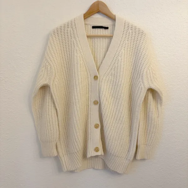Jenni Kayne Alpaca Cocoon Cardigan XS Chunky Knit Wool Blend Oversized Cream - Image 6
