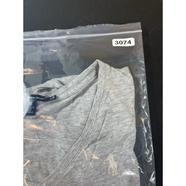 Ralph Lauren Sport Gray Cotton V Neck Long Sleeve T-Shirt L Preppy Pony Logo Y2K - Image 11