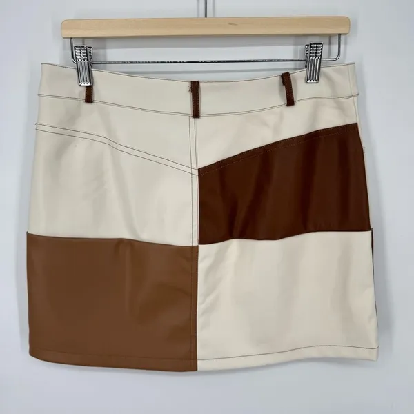 Forever 21 Faux Leather Patchwork on‎ Brown And Tan Mini Skirt L - Image 5