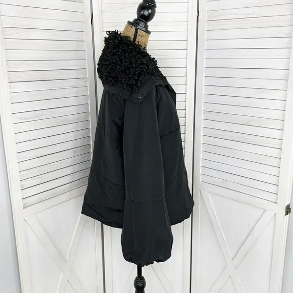 Simply Vera Puffer Jacket Faux Fur Collar Hood‎ Black Medium Balloon Sleeve - Image 5