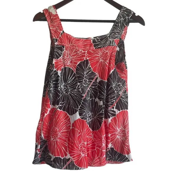 Y2K Banana Republic Women Top S Red Black Tropical Floral‎ Babydoll Festival - Image 2