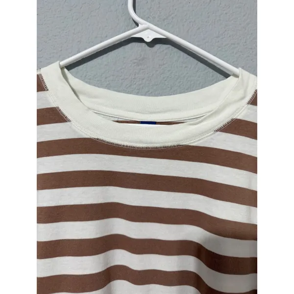 Old‎ Navy Womens T-Shirt 3X Brown White Striped Oversized Cotton Short Sleeve - Image 7