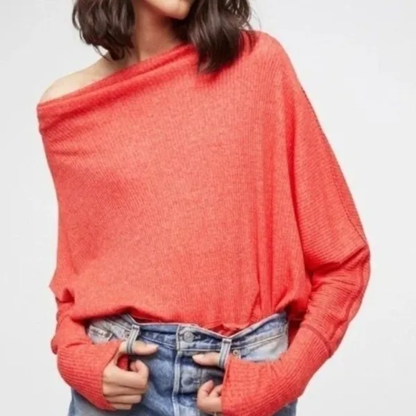Free People Top XS Cherry Coral‎ We The Free Londontown Thermal Oversized - Image 8