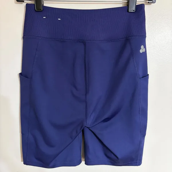 Tek Gear Womens High Waisted Bike Shorts Blue Side Pockets Size S RN73277 - Image 8