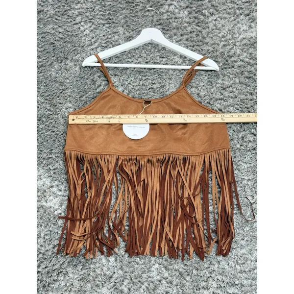SheIn Suede Fringe Cami Crop Top Western Boho Festival Brown Women Size M NWT - Image 9