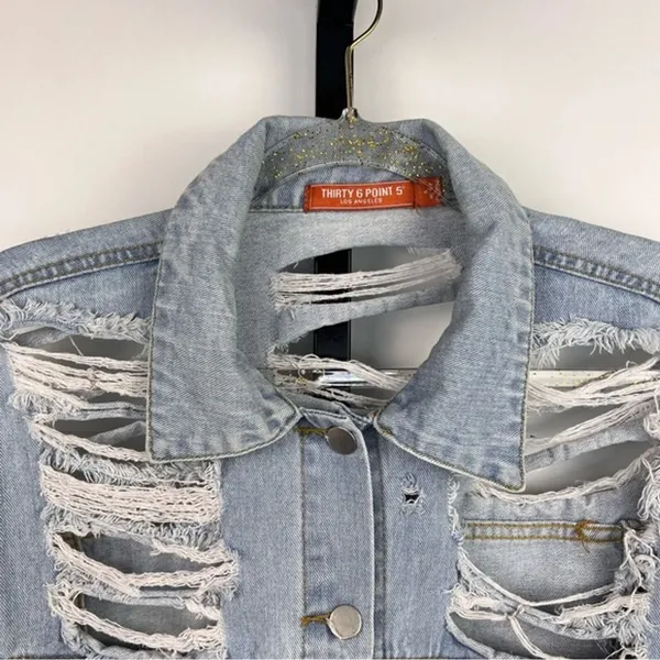 Thirty 6 Point 5 Denim Jacket Women S Blue Oversized Distressed Grunge Boyfriend - Image 3