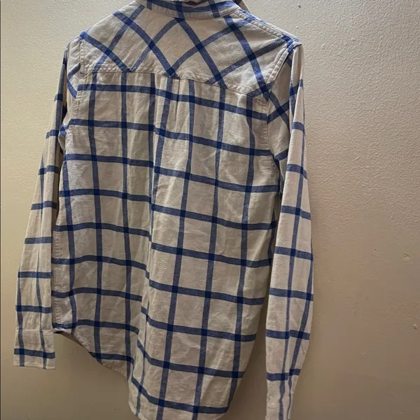 j crew Blue & beige Plaid Button-Up Shirt size 6 - Image 4