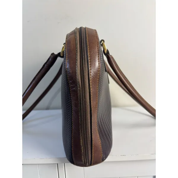 Vtg MC Buenos Aires Woven Brown Argentina Leather Satchel Bowling Bag Embossed - Image 3