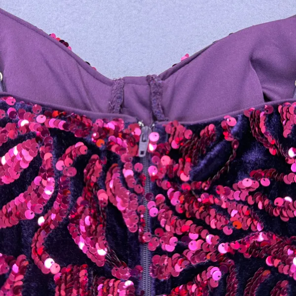 Privy Womens Small Purple Velvet Sequin‎ Bodycon Mini Dress Sweetheart Neckline - Image 11