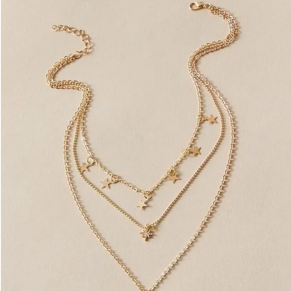 Dainty Star Rhinestone Moon Charm Layered Necklace - Image 4