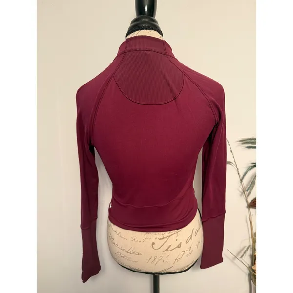 Lululemon Burgundy Quarter Zip Cropped Long Sleeve Athletic Top Thumbholes‎ - Image 3
