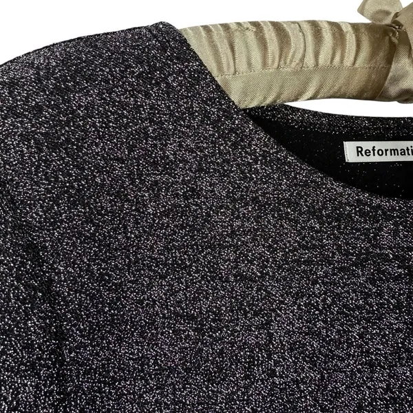 Reformation Dress M Riley‎ Fit & Flare Long Sleeve Metallic Dress Sparkly LBD - Image 7