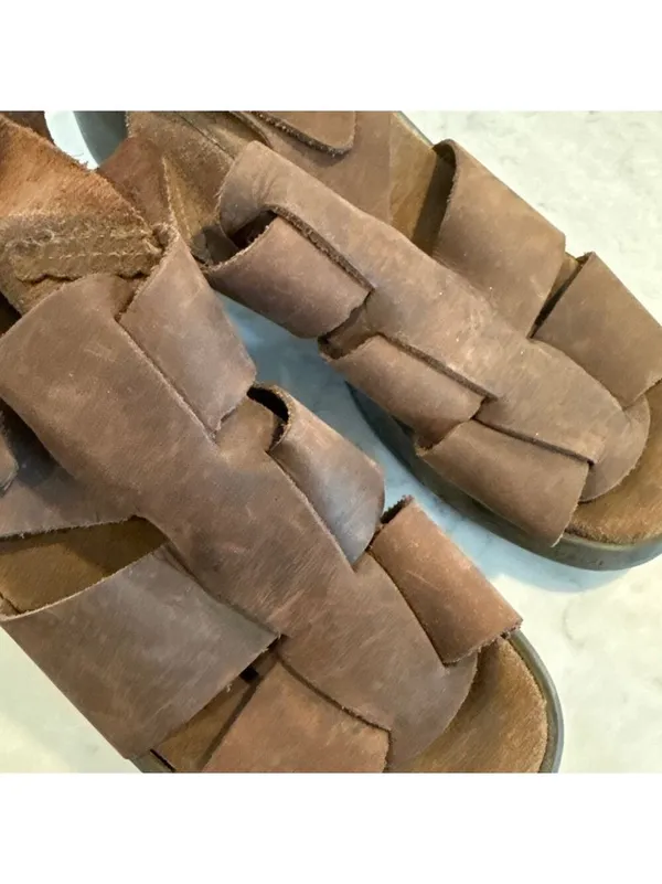 Vintage 90s Y2K Brown Leather Chunky Platform Fisherman Sandals Approx. Size 9 - Image 11