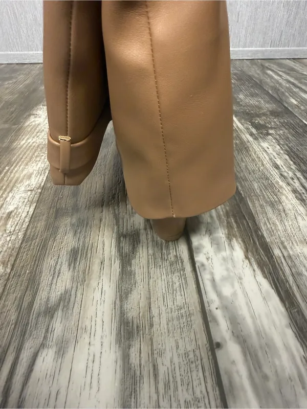 Over-the-Knee Smooth Beige Faux Leather Wedge Boots Size 9.5 Wide - Image 12