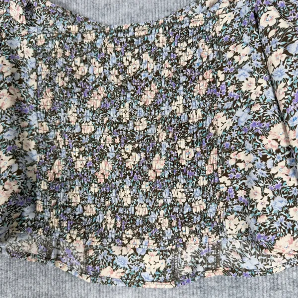 ASTR The Label Size-M Crop Top Brown Peach Floral Smocked Corset - Image 10