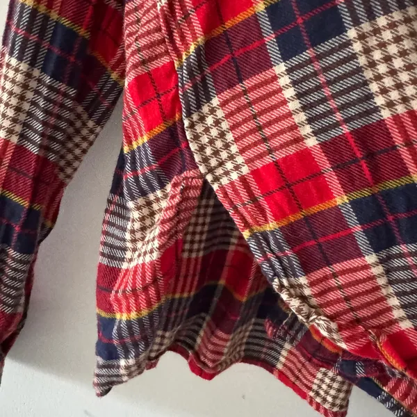 Aerie Red‎ Plaid Flannel Cotton Cozy Long Sleeve Pajama Lounge Button Down Top - Image 6