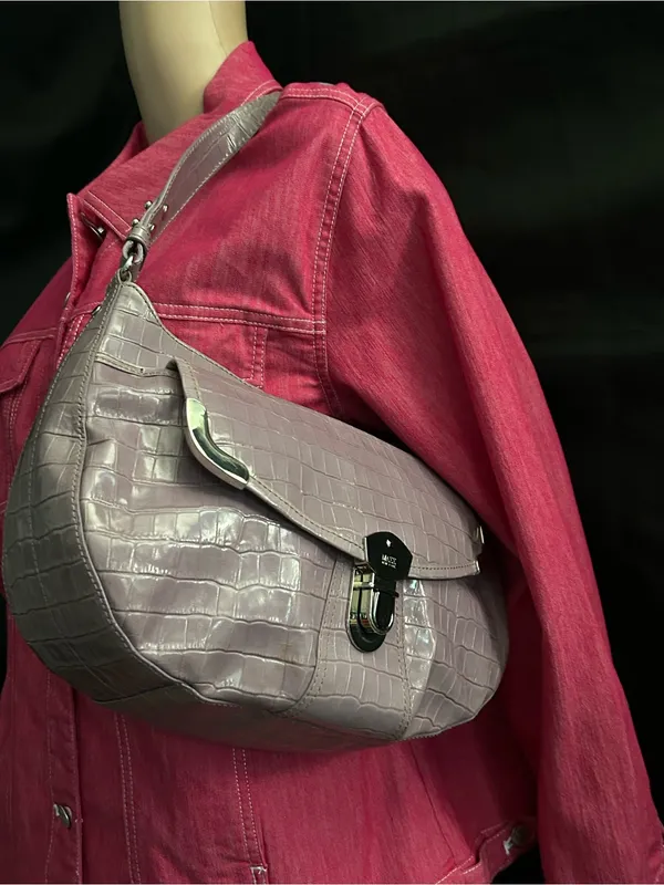 Maxx New York Lilac Croc-Embossed Shoulder Handbag - Image 15