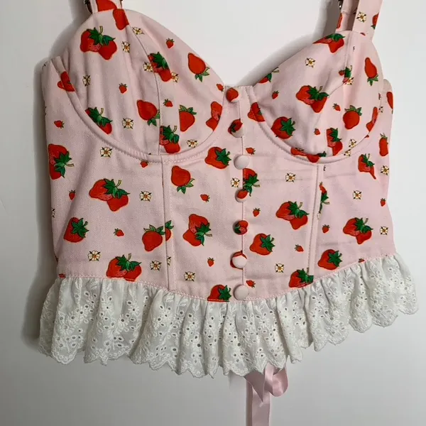 DollsKill Strawberry Shortcake Meadow Greeting Corset Top Strawberry Medium - Image 6