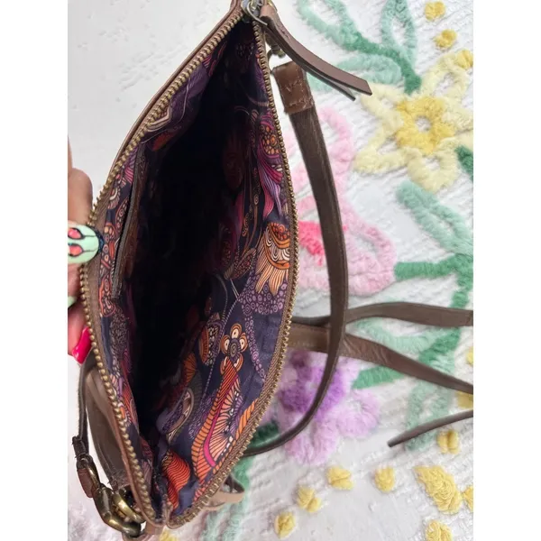 Artisan BY LANG Brown Faux Leather Tassel Crossbody Shoulder‎ Bag - Image 6