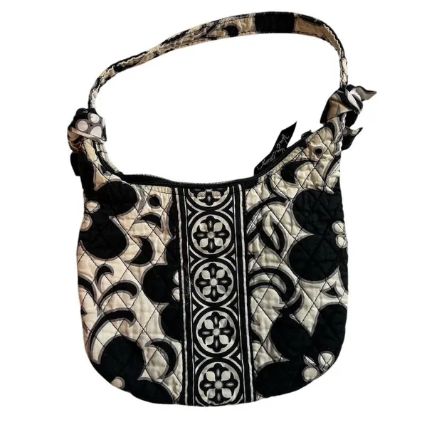 Vera Bradley Night & Day Floral Shoulder Bag Black White‎ Casual Purse - Image 2