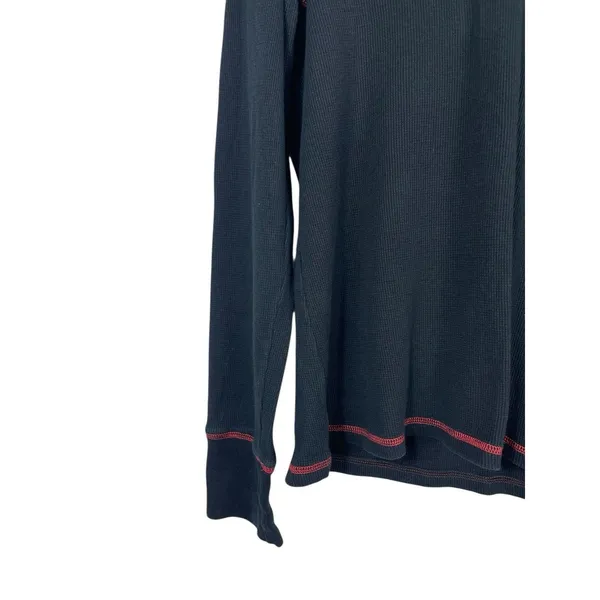 Y2K Lauren Ralph Lauren Blck Patch Embroidered Long Sleeve Waffle Henley Top PL - Image 5