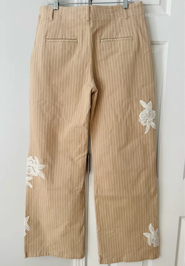 Anthropologie Lace-Embellished Railroad Pants, Size 10 Tall - Image 14