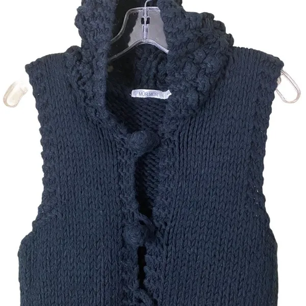 Mur Mur Black Crochet Hooded Sleeveless Vest Small - Image 2