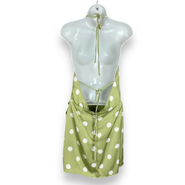 NWT Lulus‎ Halter Mini Dress The Best Spot Green Polka Dot Satin Medium Backless - Image 6