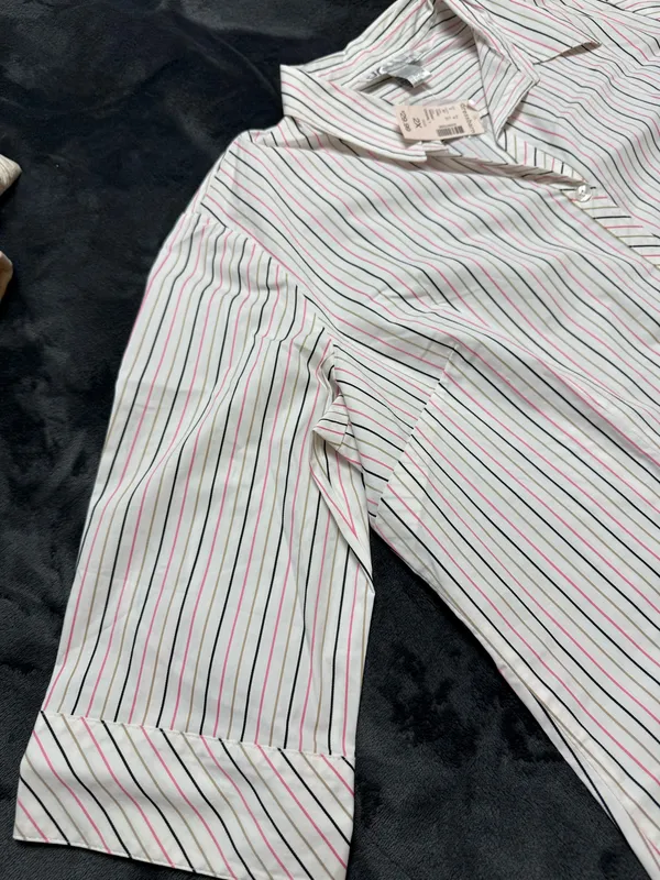 Dressbarn pink and white striped button up shirt with tie Size XXL #preppy #stripedshirt - Image 6