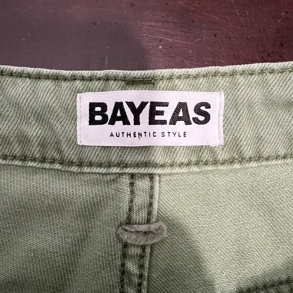 BAYEAS Wide Leg Jeans Green Denim High‎ Rise Raw Hem Distressed Women’s Size 24 - Image 7