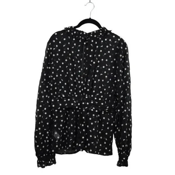 Lulus Blouse Womens M Sheer Floral Long Sleeve Ruffle Neck Keyhole Back Top - Image 2