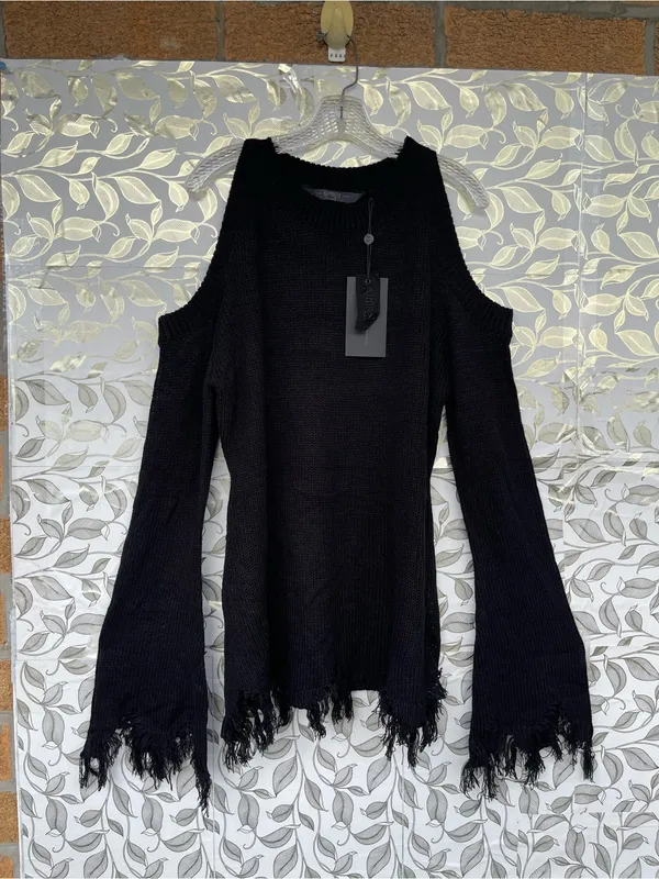 Killstar Cold Shoulder Distressed Knit Sweater Black XXL Whimsigoth Goth - Image 5