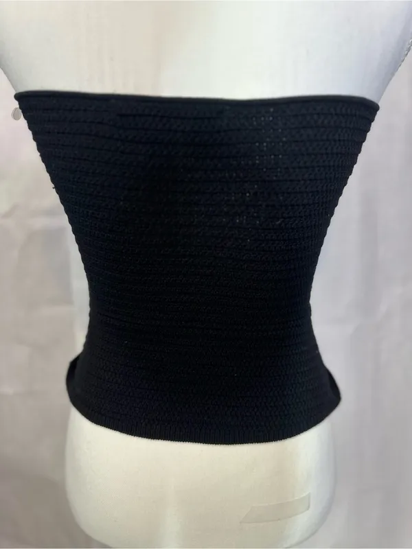 Zara Black Strapless Cropped Knit Top with Gold Buttons - Image 3