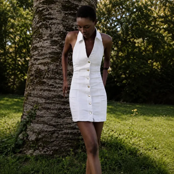 Zara | Z1975 White Denim Halter Button Front Mini Dress | 6147/123/250 - Image 3