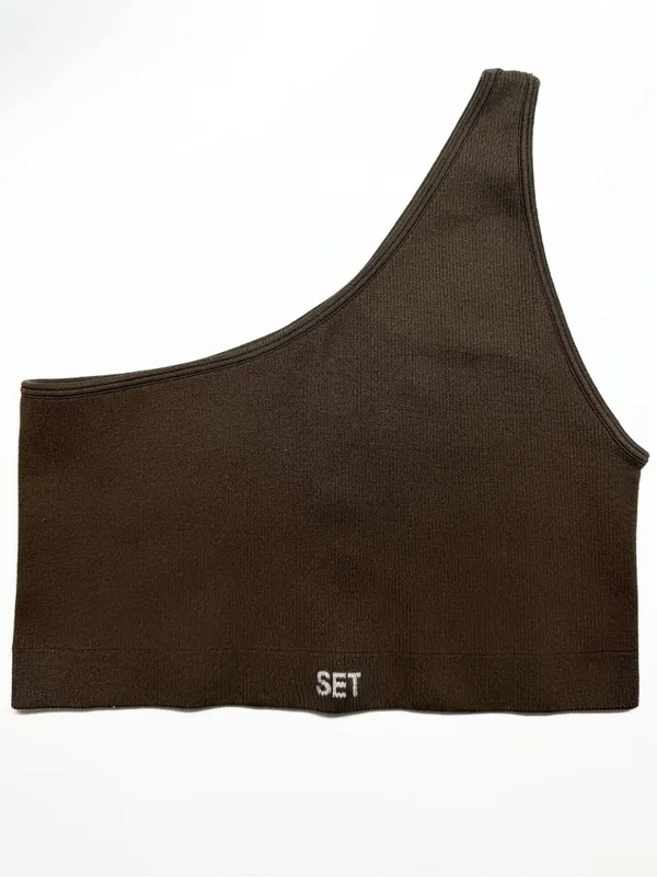 NWOT SET Active Sculptflex® Ribbed One Shoulder Bra Espresso Brown XL Longline - Image 2