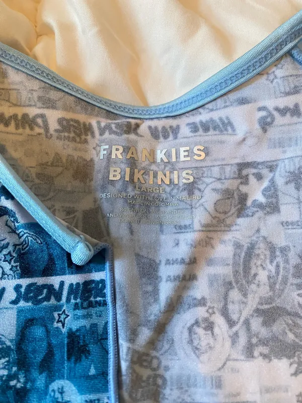Frankie's Bikinis Blue Tiare Shine Crop Top Size L - Image 3