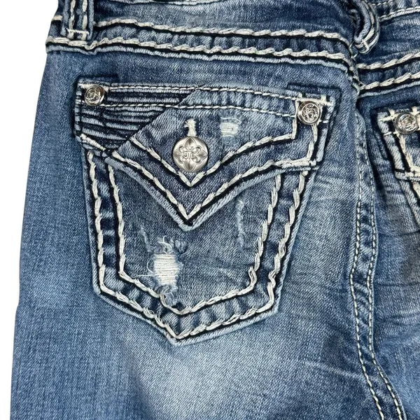 Miss Me SZ 26 Mid-Rise Boot Jeans Distressed Whiskered Stretch Zip-Fly Pockets - Image 9