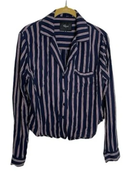 Rails Camden Stripe Navy Button Up Blouse Top Small - Image 10