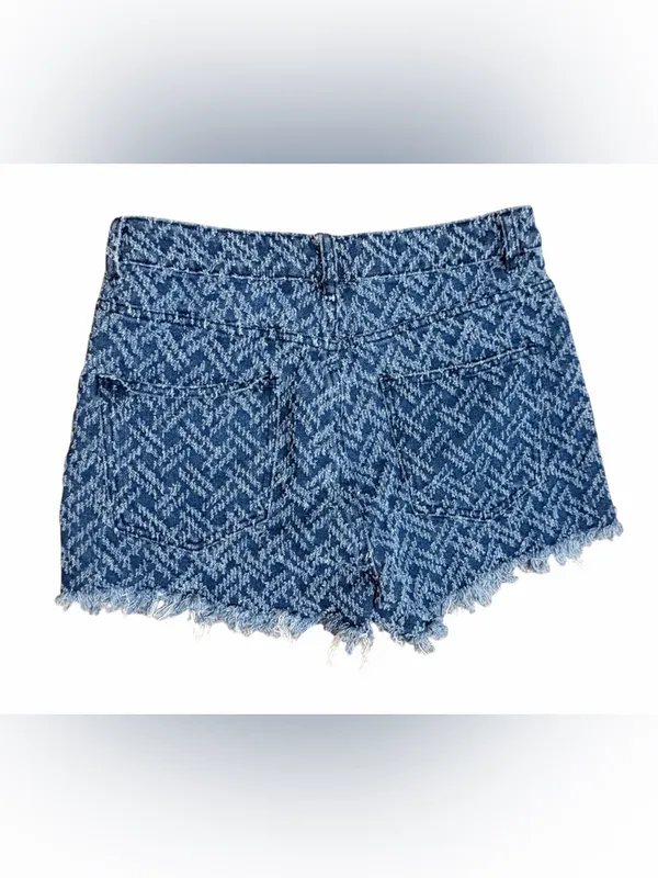 Adika Blue Chevron-Patterned Distressed Denim Shorts - Image 2