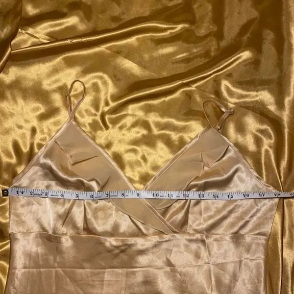 Gold Satin Slip Dress with Ruffle Hem - Image 5