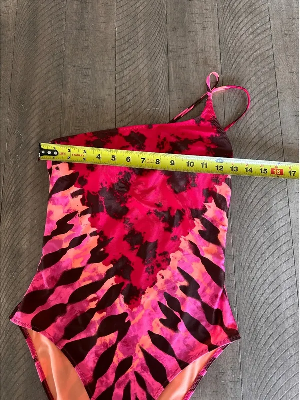 Aerie One Shoulder One Piece Swimsuit in Neon Peach & Pink Women’s Small - Image 10