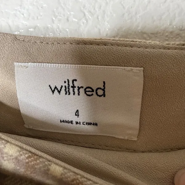 Wilfred Aritzia Plaid Wool Cashmere Blend Tie Wrap Mini Skirt Brown Tan Size 4 - Image 2
