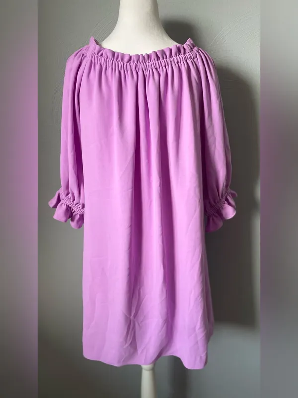 Trina Turk Equinox Dress // Sugarberry Purple Crepe Ruffle Sleeve Boho Mini - Image 5
