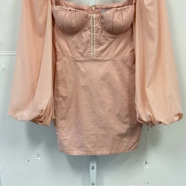 Oh Polly Pink Corset Top Balloon Long Sleeve Bodycon Mini‎ Dress Sz 2 - Image 5