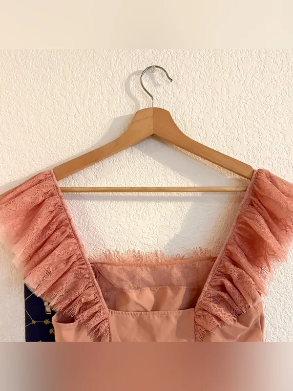 Free People Intimately Womens Top Live It Up Cami Peach Lace Ruffle Size Large - Image 4